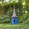 Outdoor Teal Blue Metal Birdhouse with Vintage Bronze Pagoda Roof Freestanding